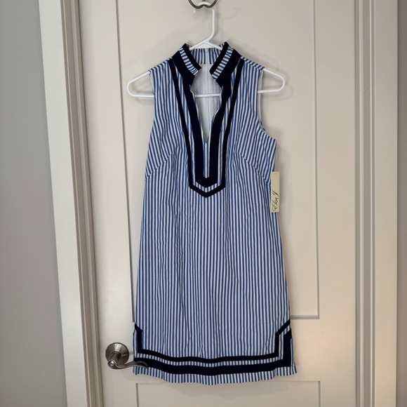 Eliza J Dresses & Skirts - Eliza J Blue White Striped Sleeveless Cotton Shift Dress EJ5M0468 Size 2 NWT